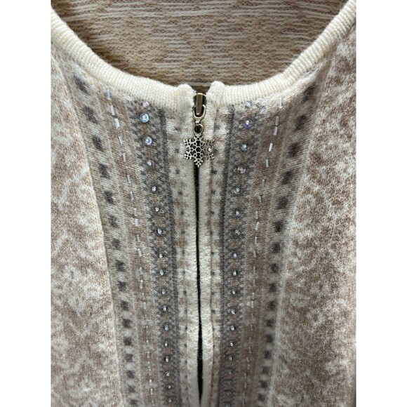 Coldwater Creek Cardigan Size XL Sweater Women's Beige Wool Blend Geometric - Picture 4 of 7